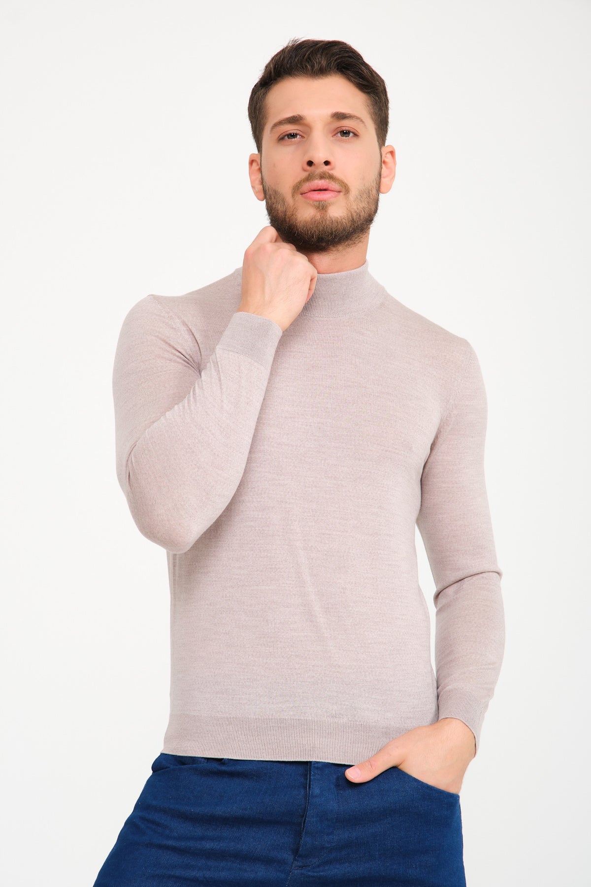 Stone Color Wool Knit Sweater