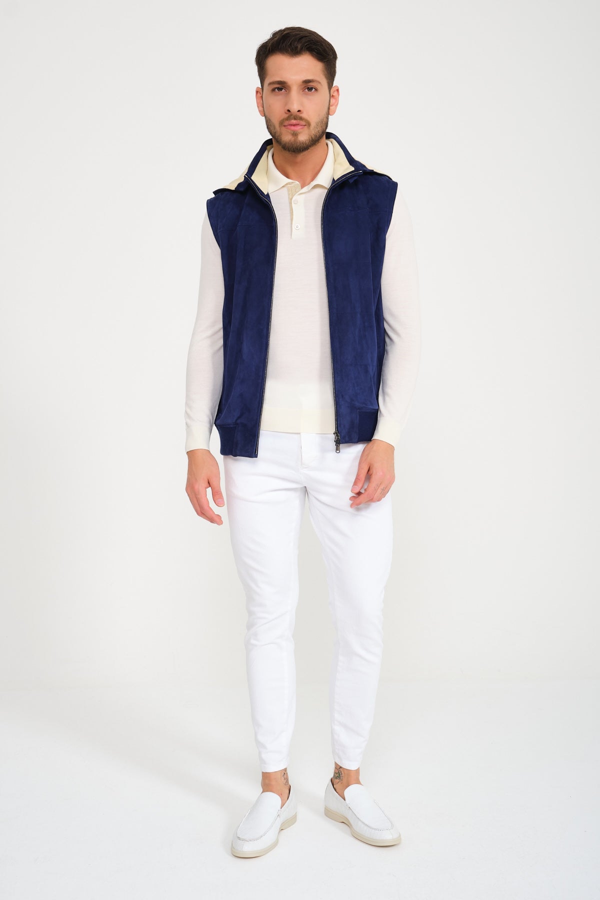 Navy Suede Leather Vest