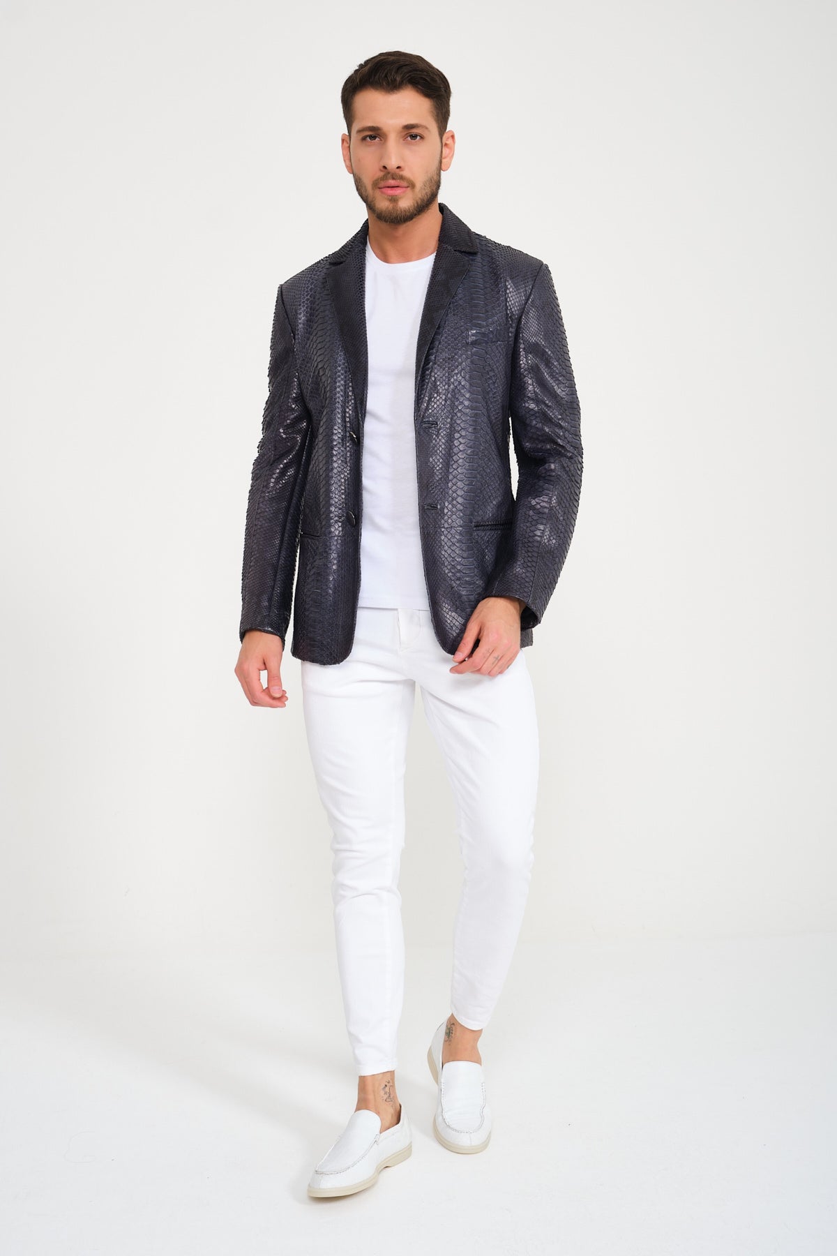 Midnight Blue Leather Mens Jacket: The Bravo — J.L. Rocha Collections