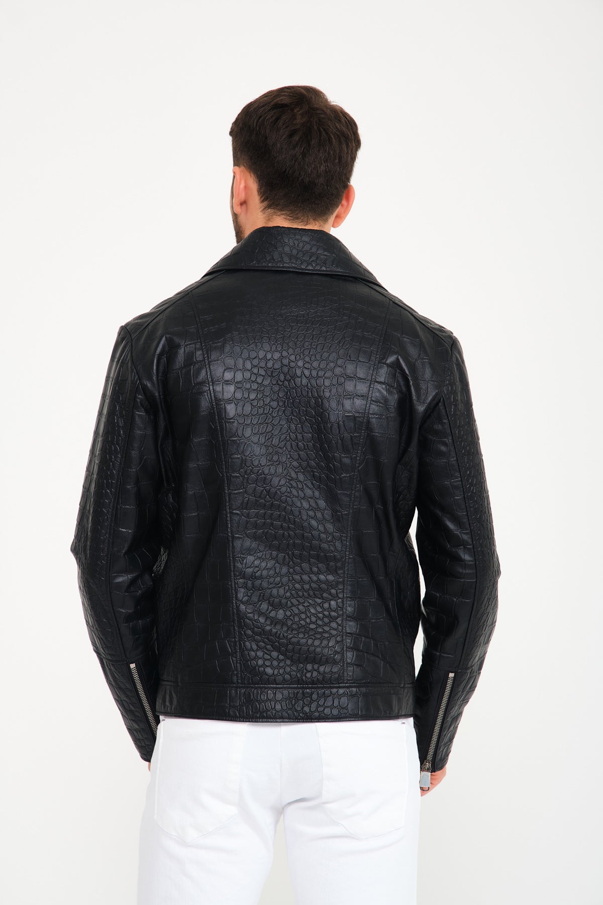 Adamo Crocodile Pattern Leather Jacket