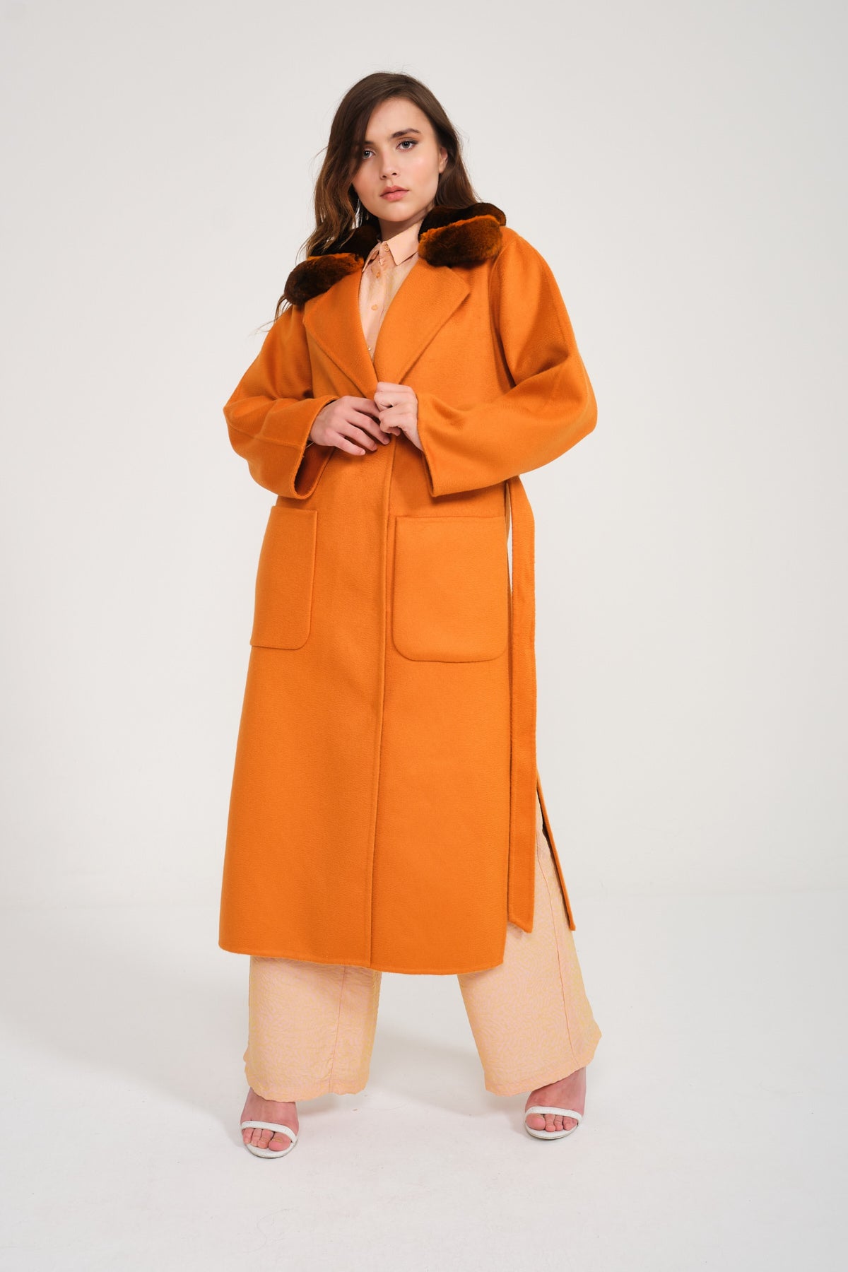 Orange Cashmere Long Coat