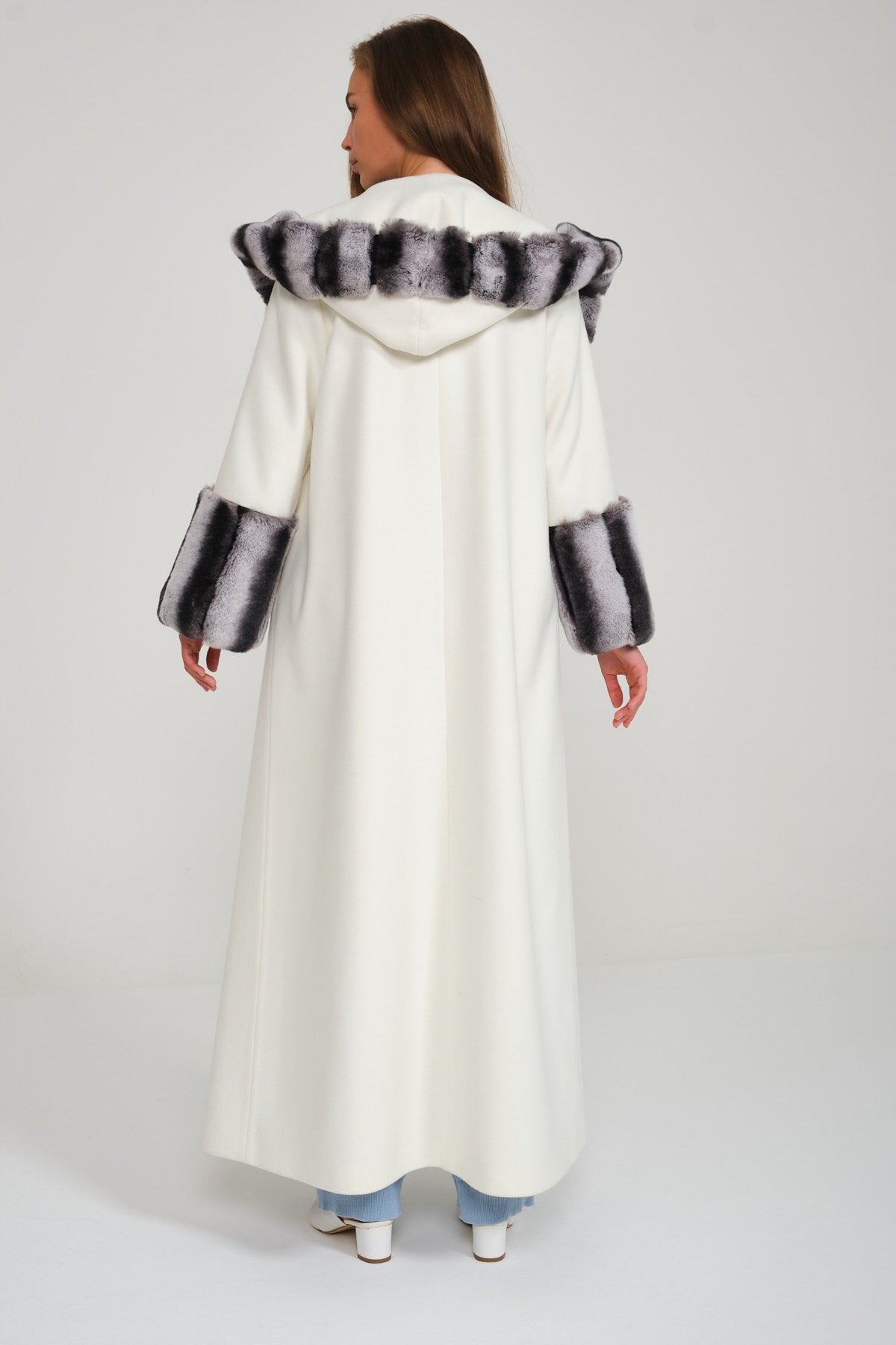 Off White Hooded Wool Rex Fur Abaya
