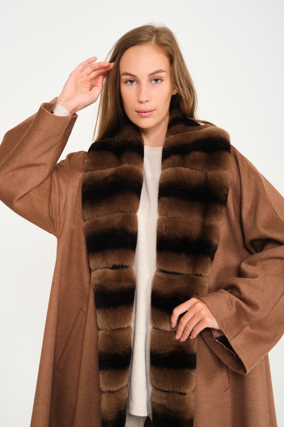 Light Brown Wool Rex Fur Abaya