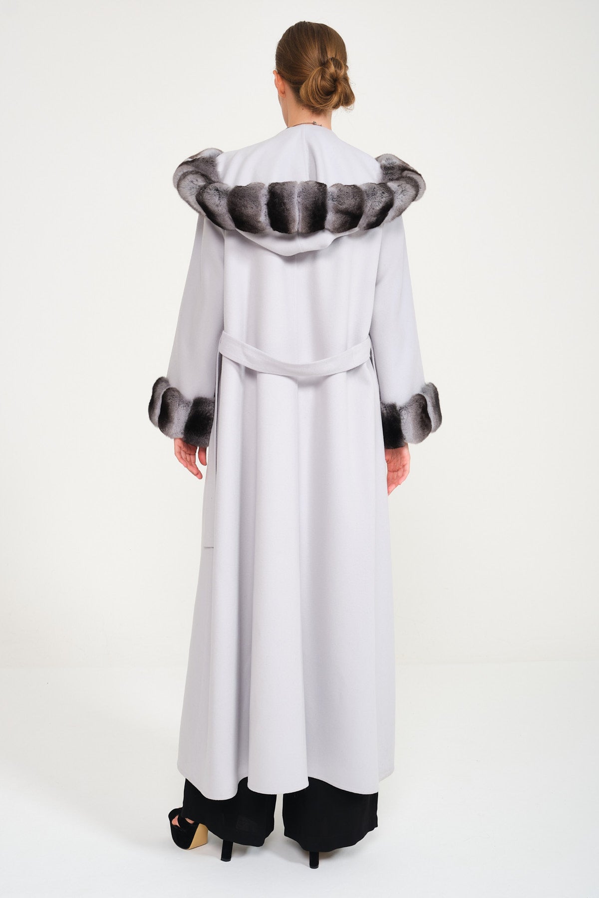 Ice Grey Hooded Wool Chinchilla Fur Abaya