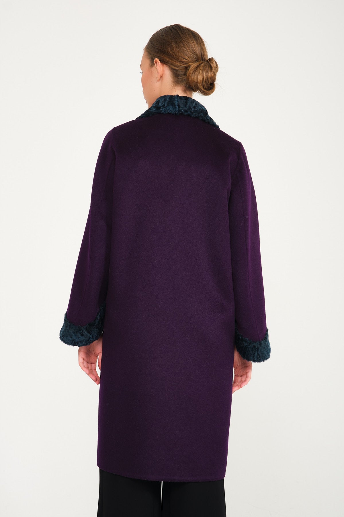 Purple / Dark Green Double Face Swakara & Wool Coat