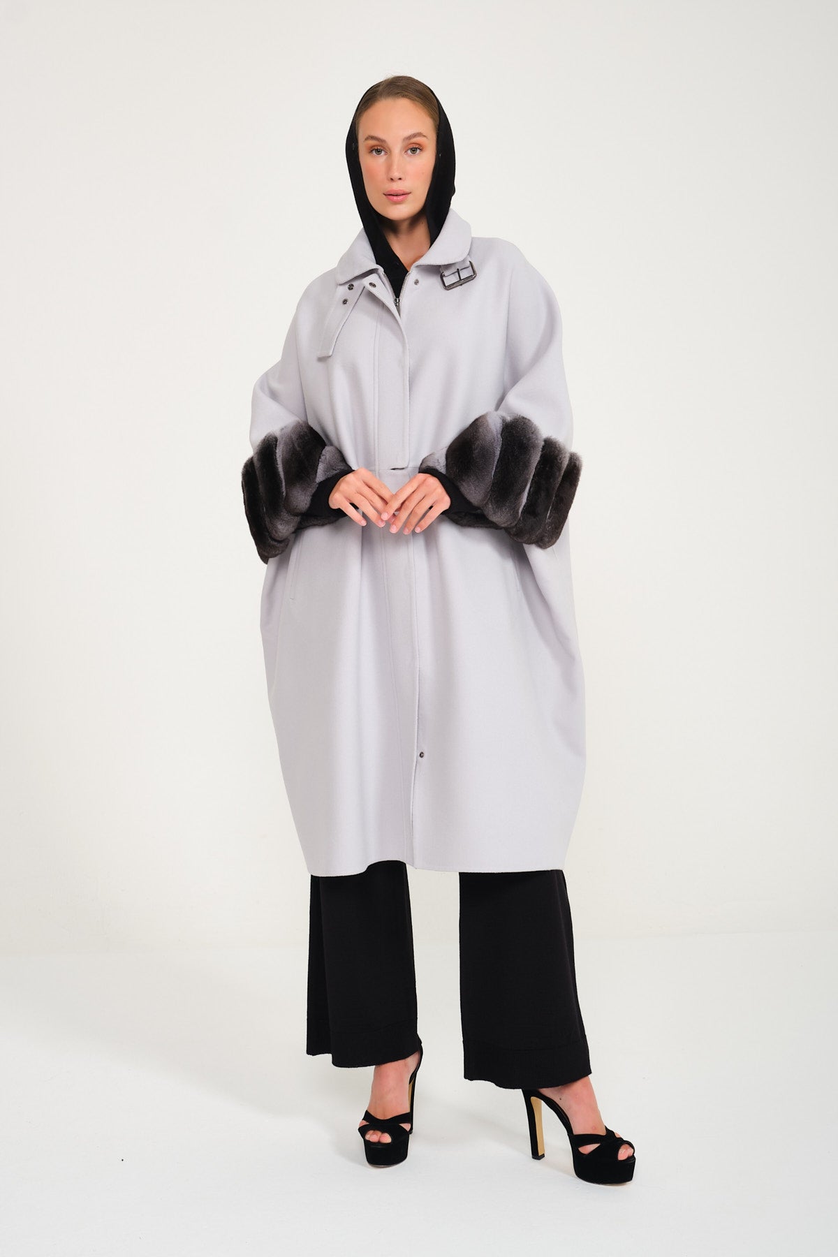 Ice Grey Wool & Chinchilla Oversize Coat