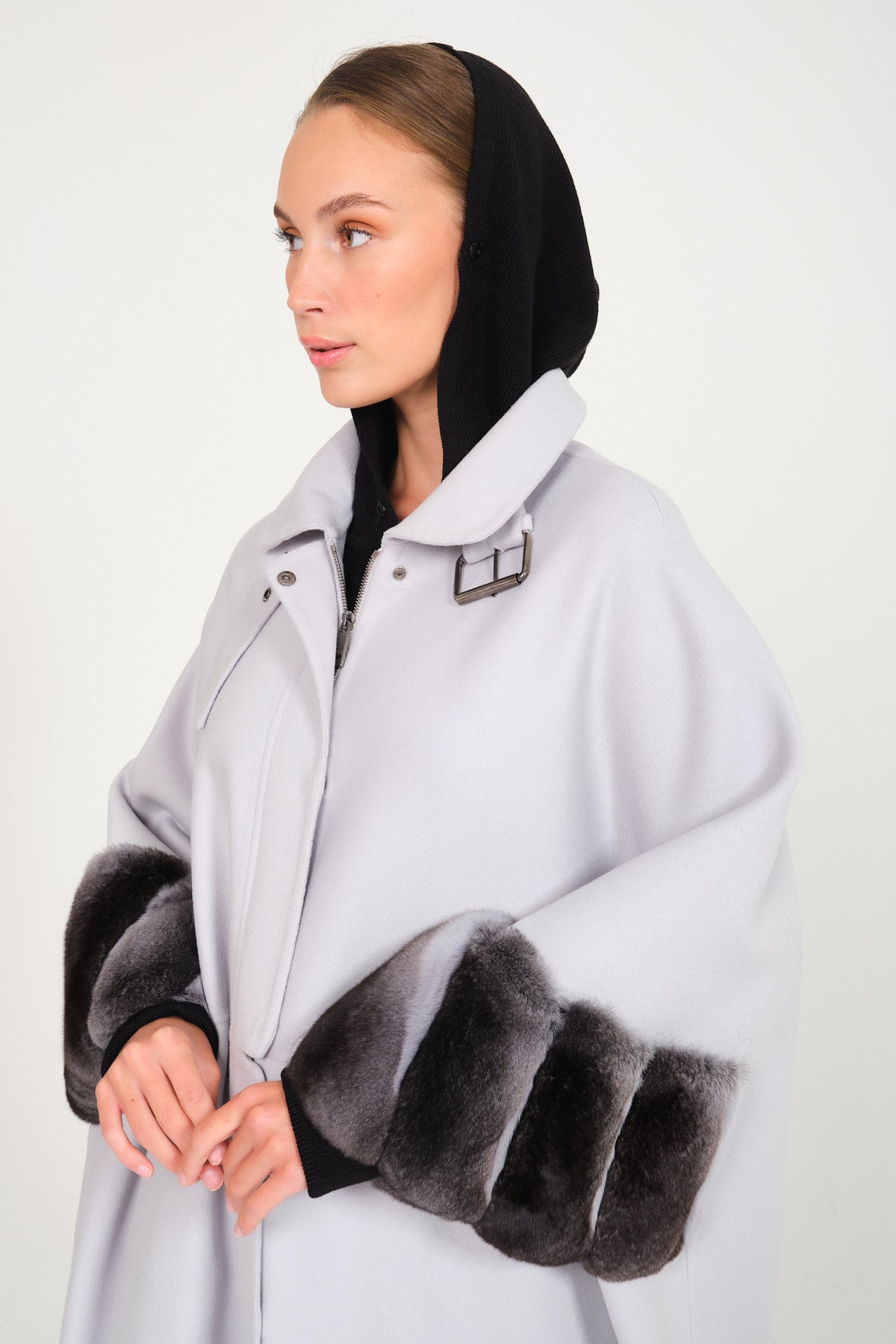 Ice Grey Wool & Chinchilla Oversize Coat