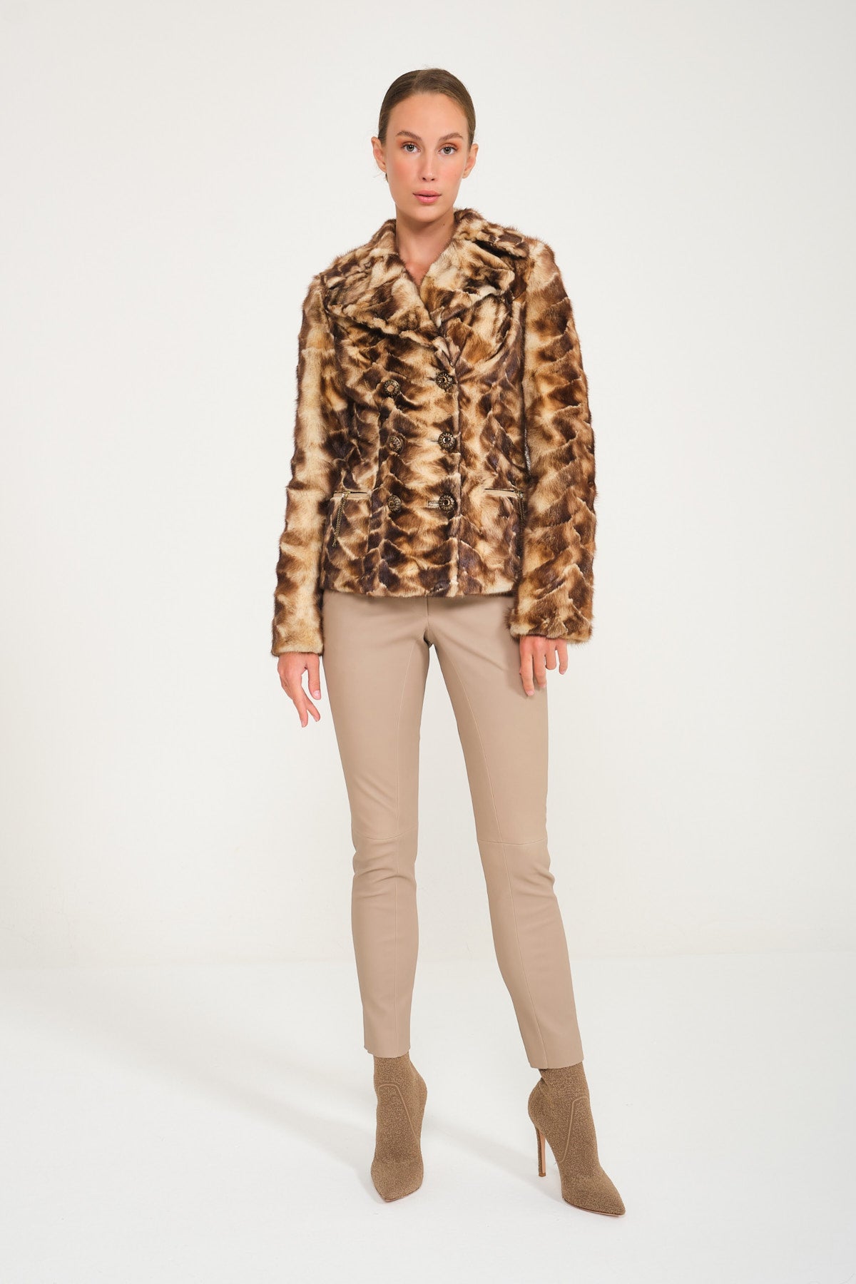 Gold White Mink Fur Coat