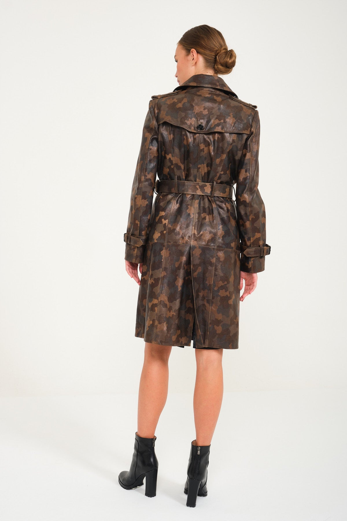 Camouflage Leather Trench Coat