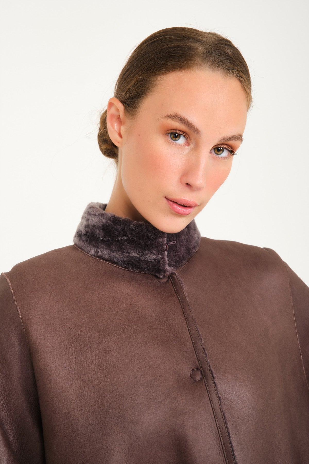 Brown Double Face Long Leather Coat