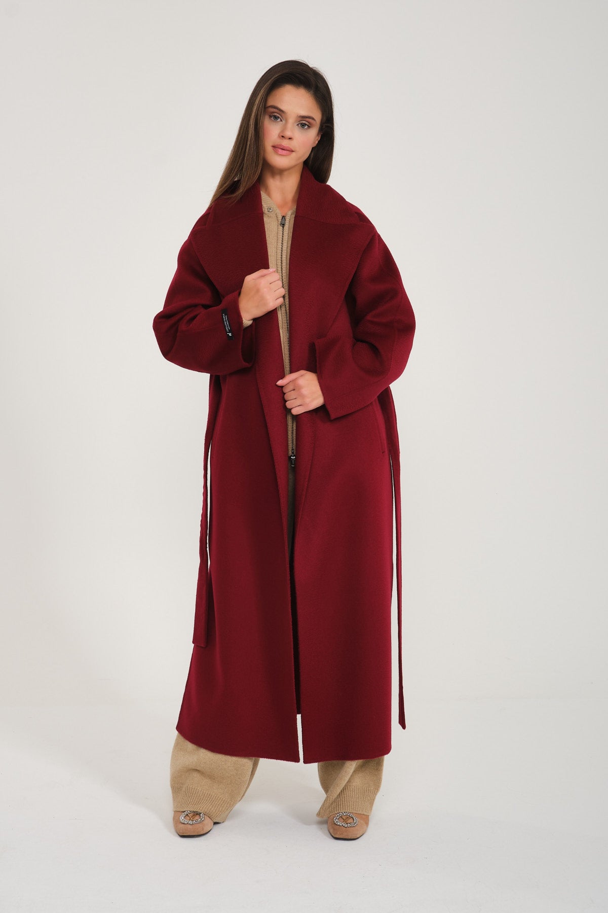 Burgundy Wool Long Coat