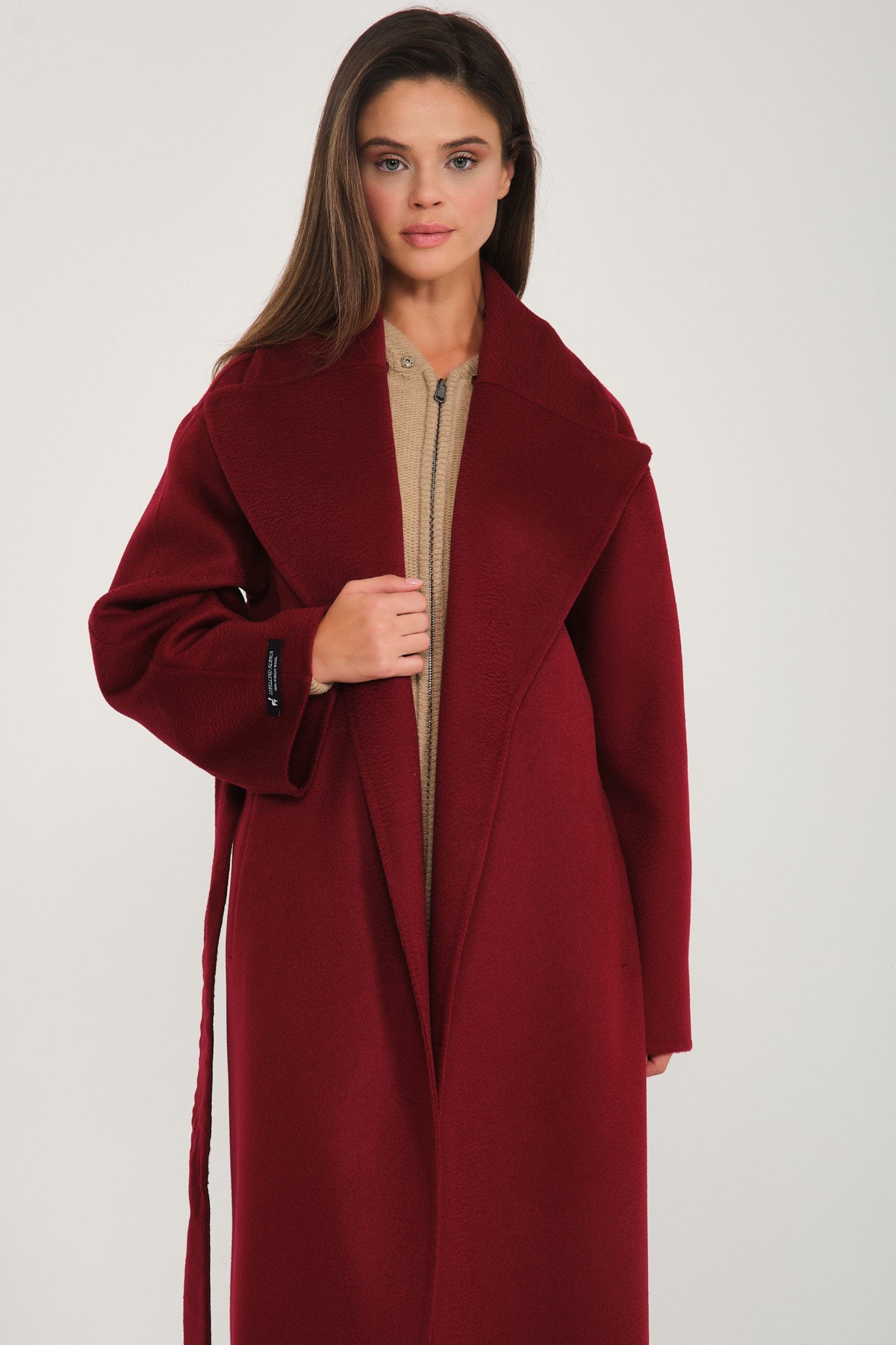 Women's Maroon Wool Long Coat