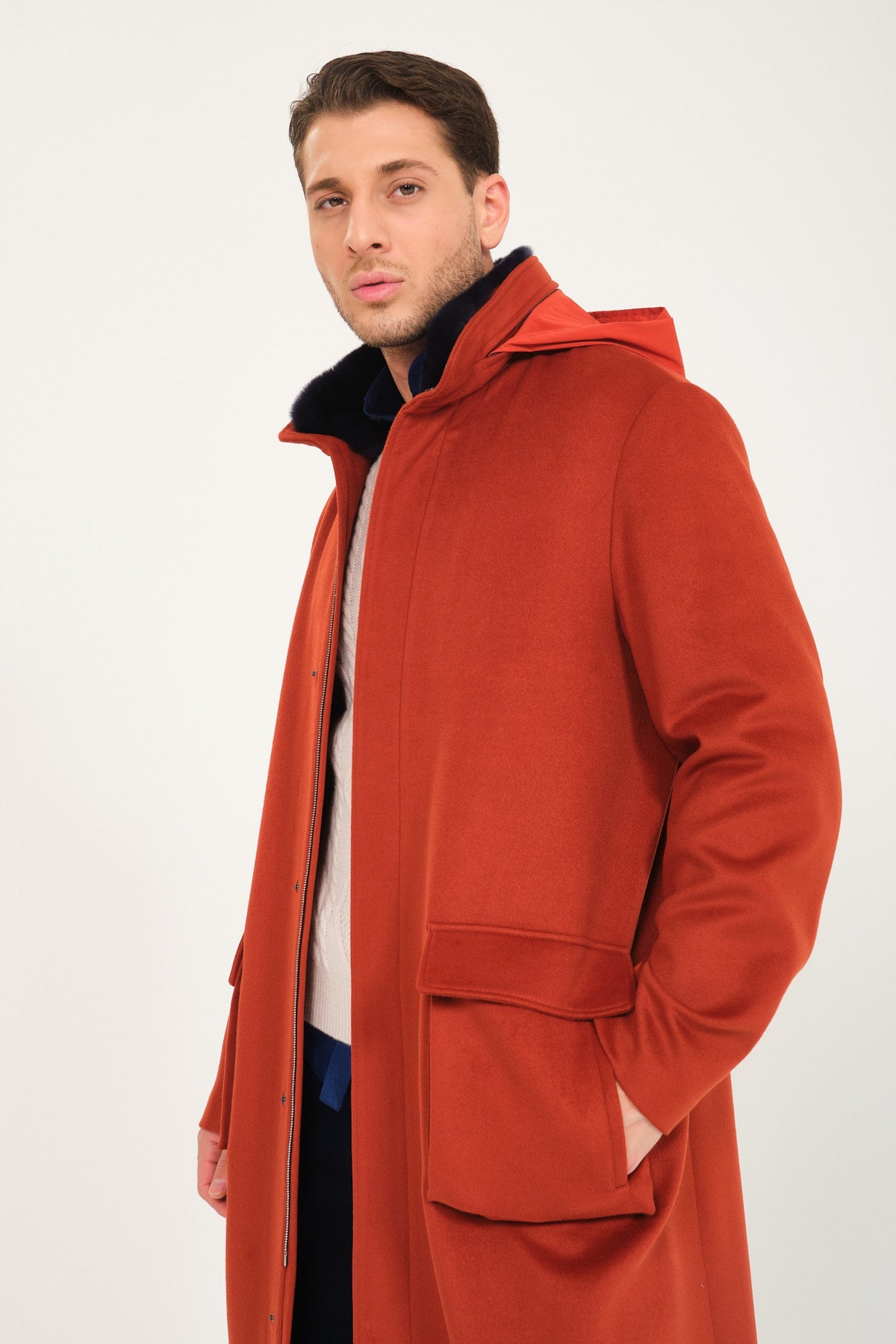 Tile Wool & Rex Fur Coat