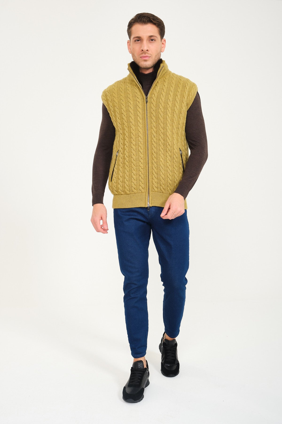 Pistachio Green Wool & Rex Fur Knit Vest
