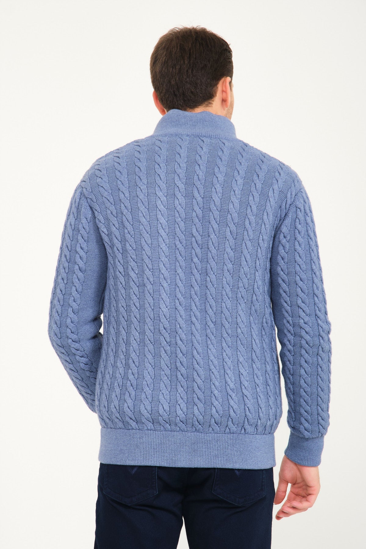 Light Blue Wool & Rex Fur Knit Cardigan