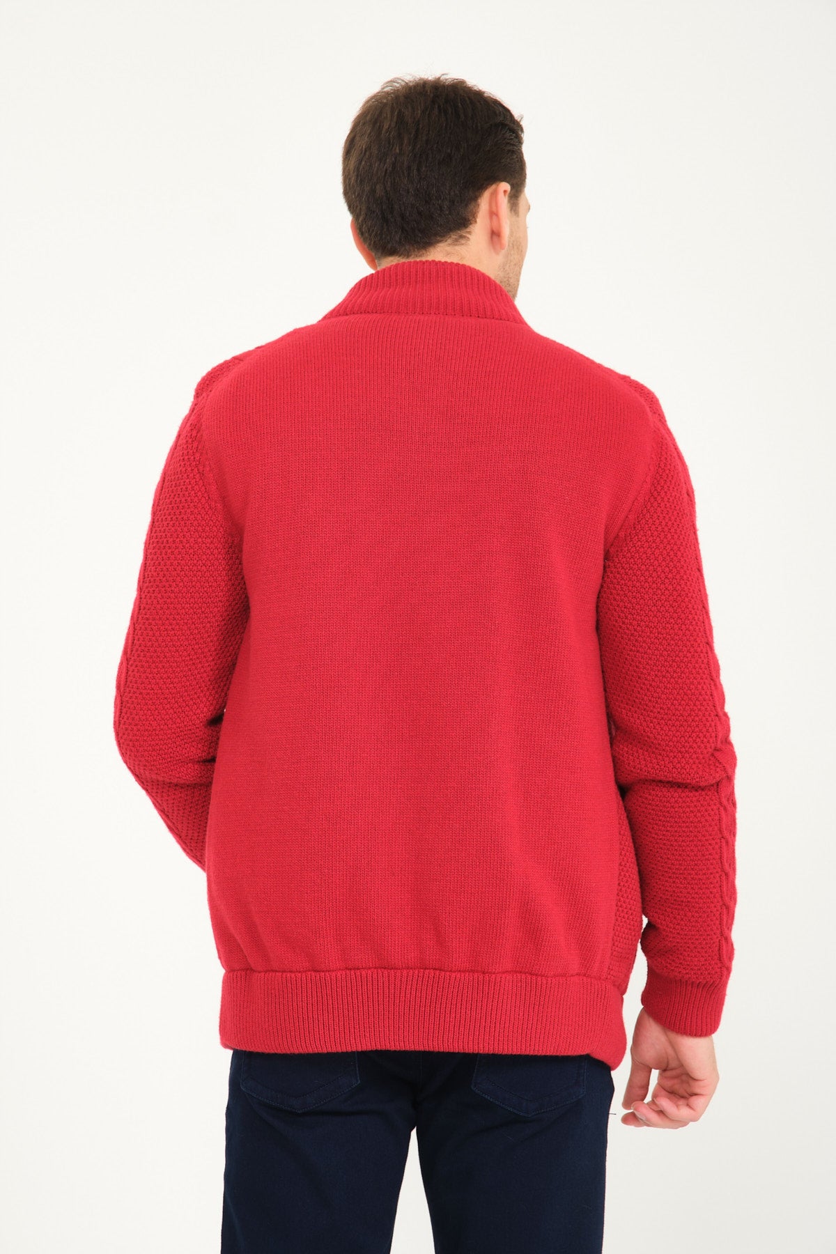 Red Wool & Rex Fur Knit Cardigan