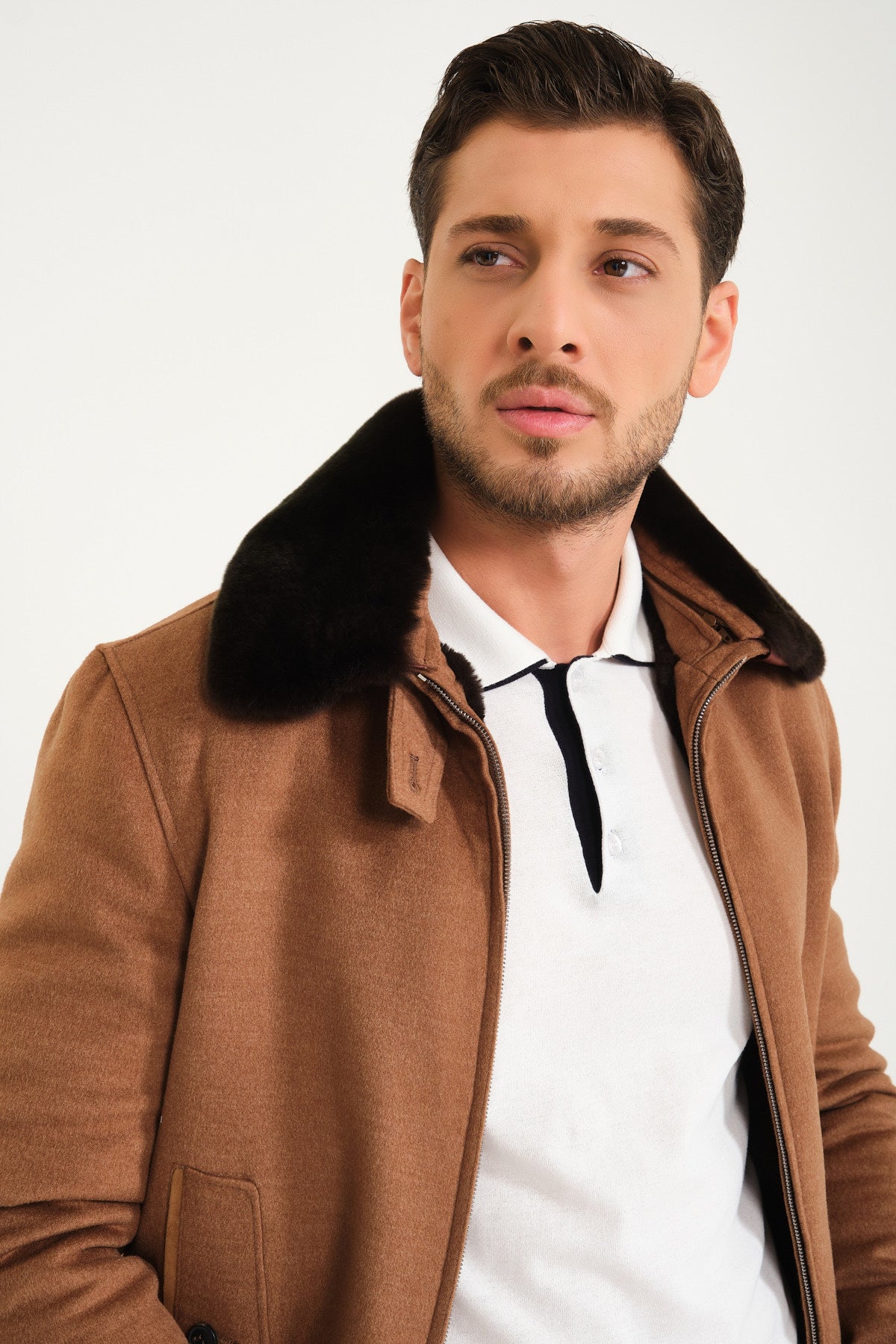 Light Brown Wool & Rex Fur Coat