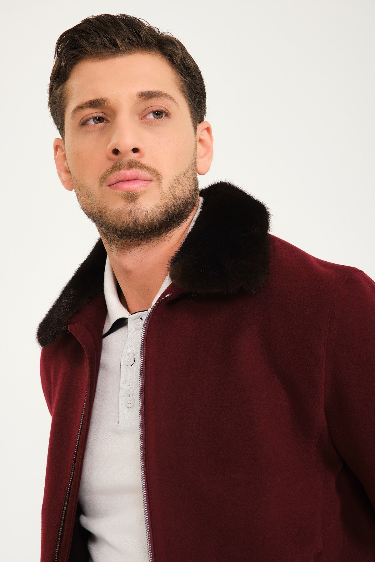 Burgundy Wool & Mink Fur Coat