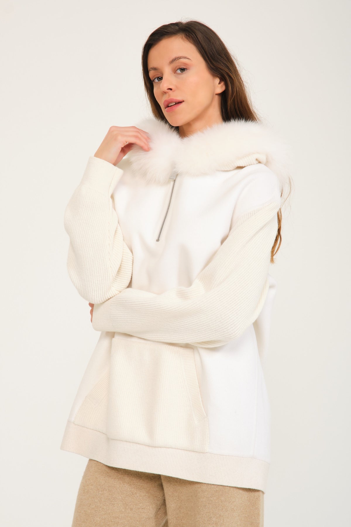 White faux cheap fur hoodie