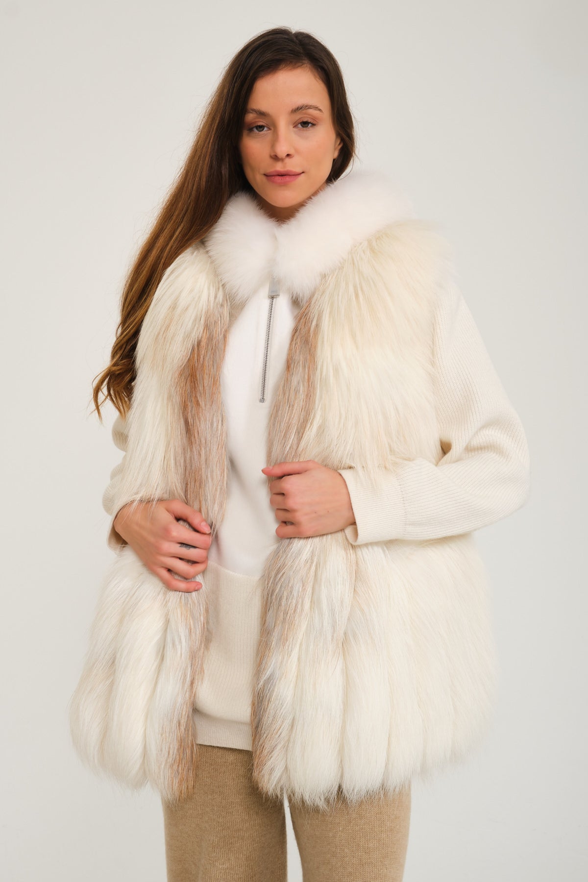 Womens white hot sale furry vest