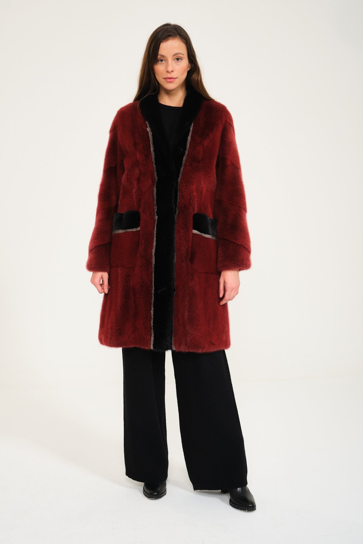 Red Long Mink Fur Coat