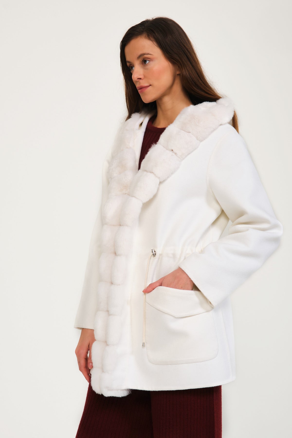 White Wool & Chinchilla Fur Coat