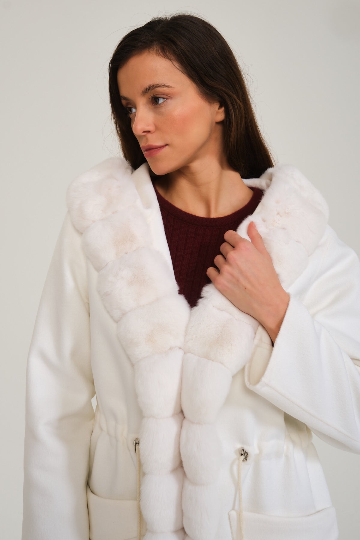 White Wool & Chinchilla Fur Coat