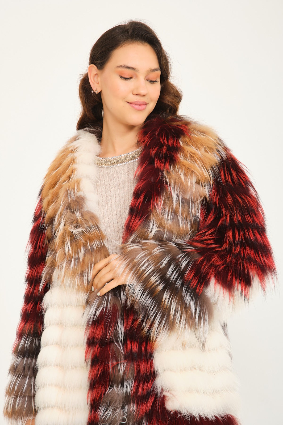 Long silver fox outlet fur coat