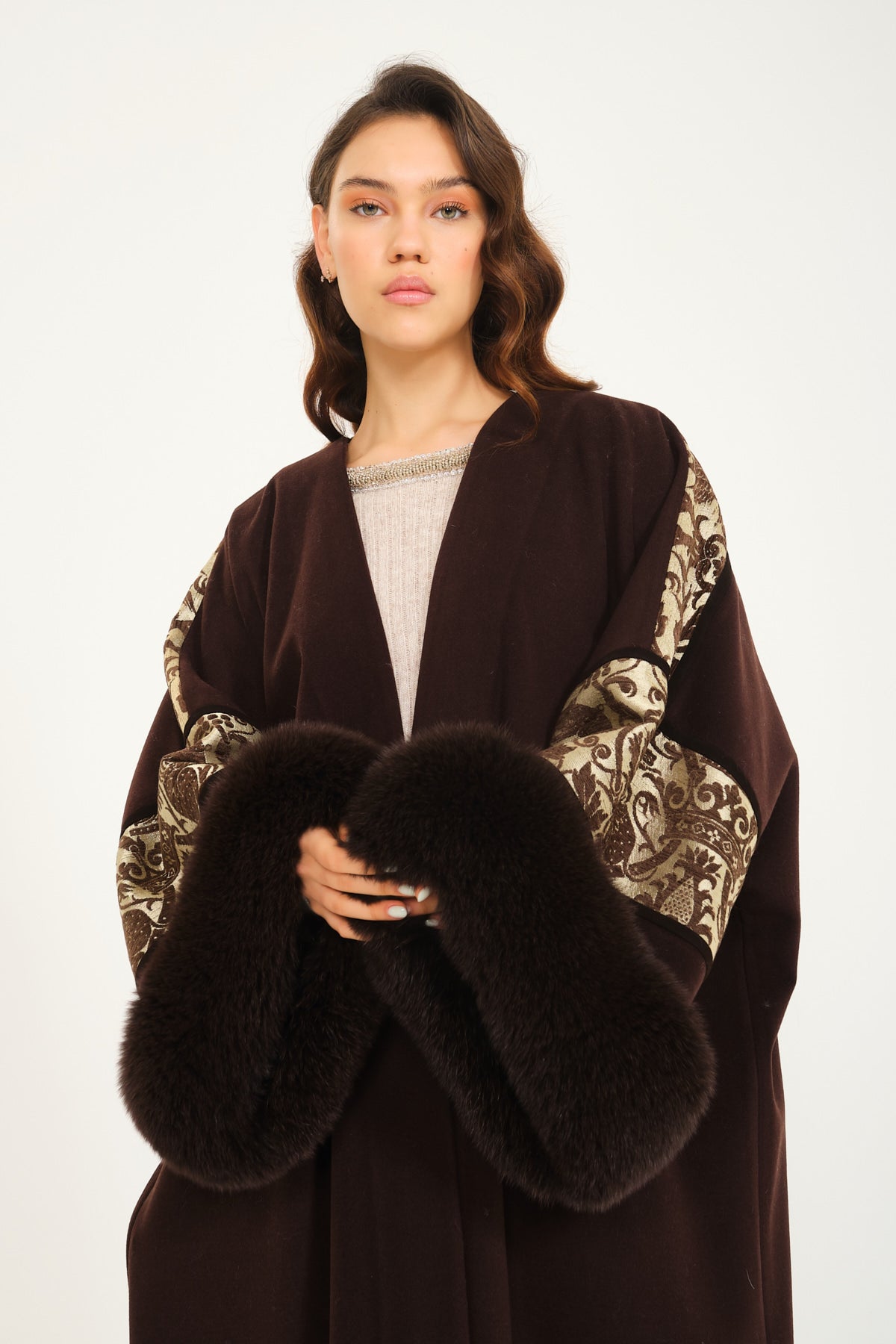 Brown Wool & Fox Fur Abaya