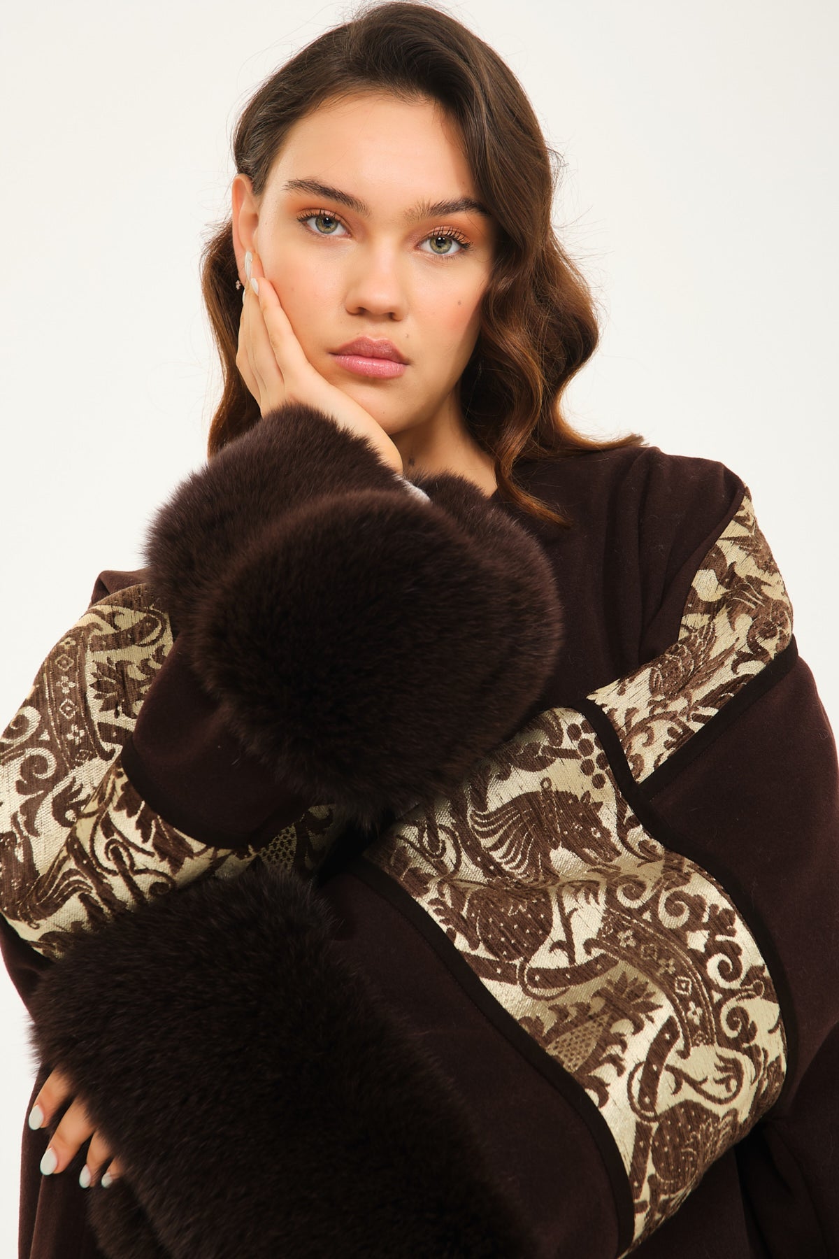 Brown Wool & Fox Fur Abaya