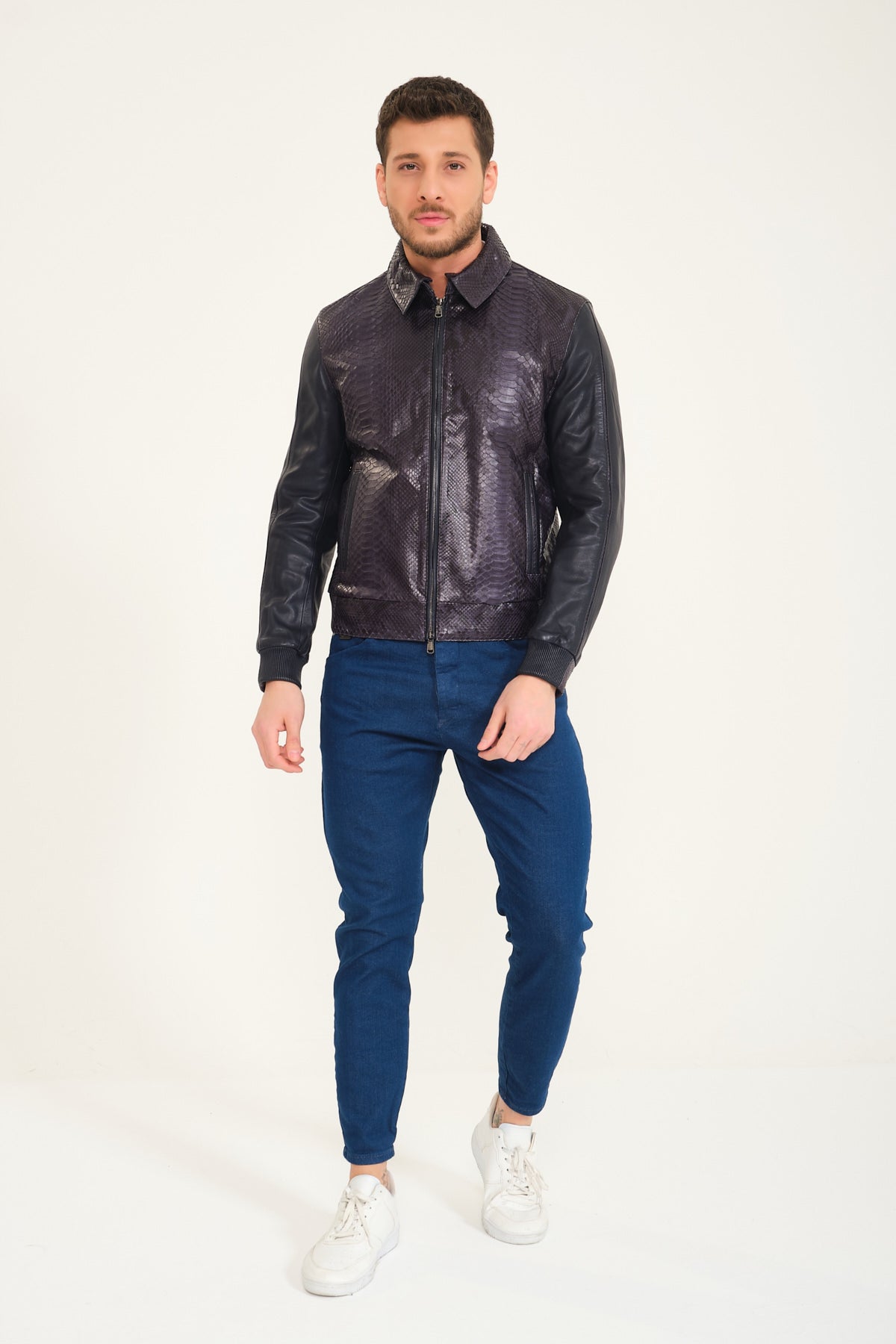 Dark Blue Python Leather Jacket
