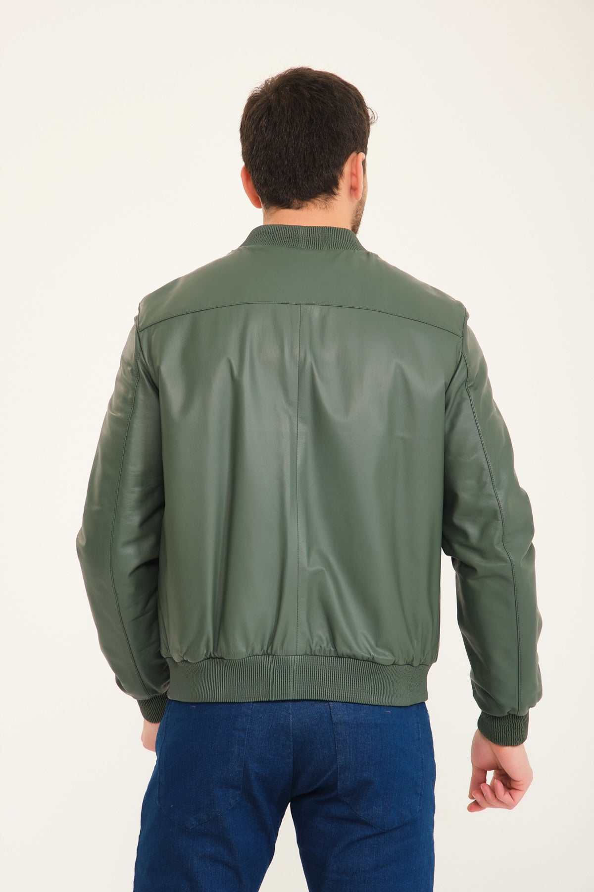 Green Leather Bomber Jacket