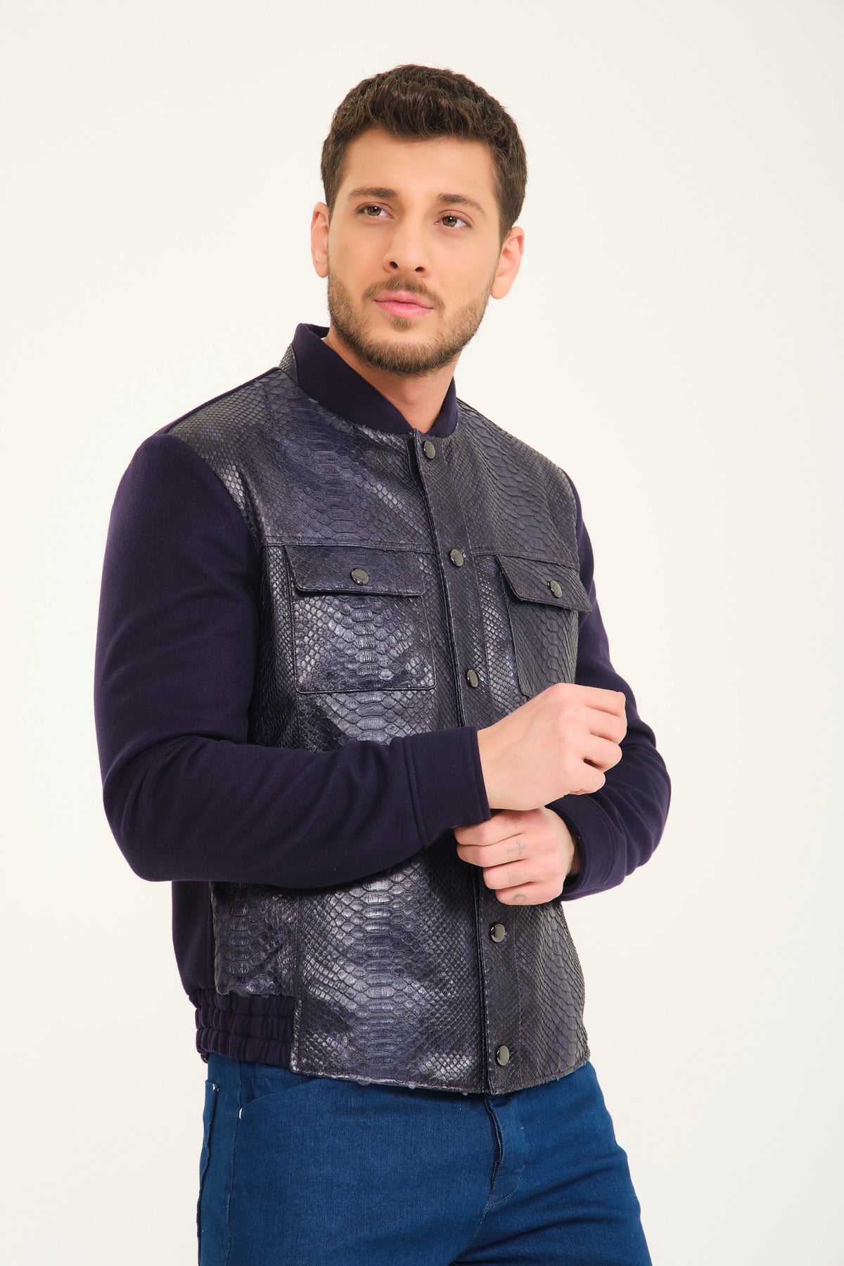 Dark Blue Python Leather Jacket