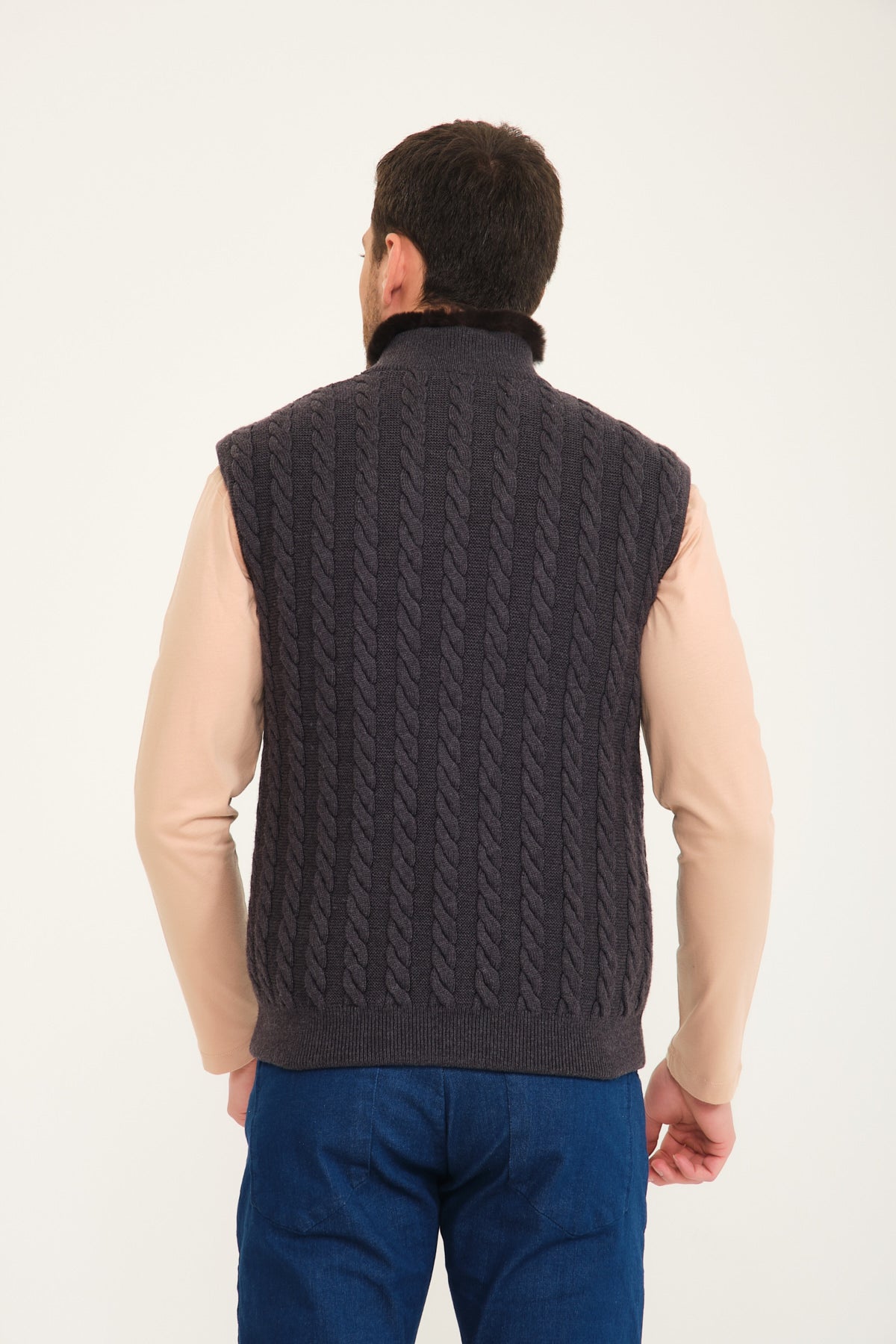 Dark Grey Wool & Rex Fur Knit Vest