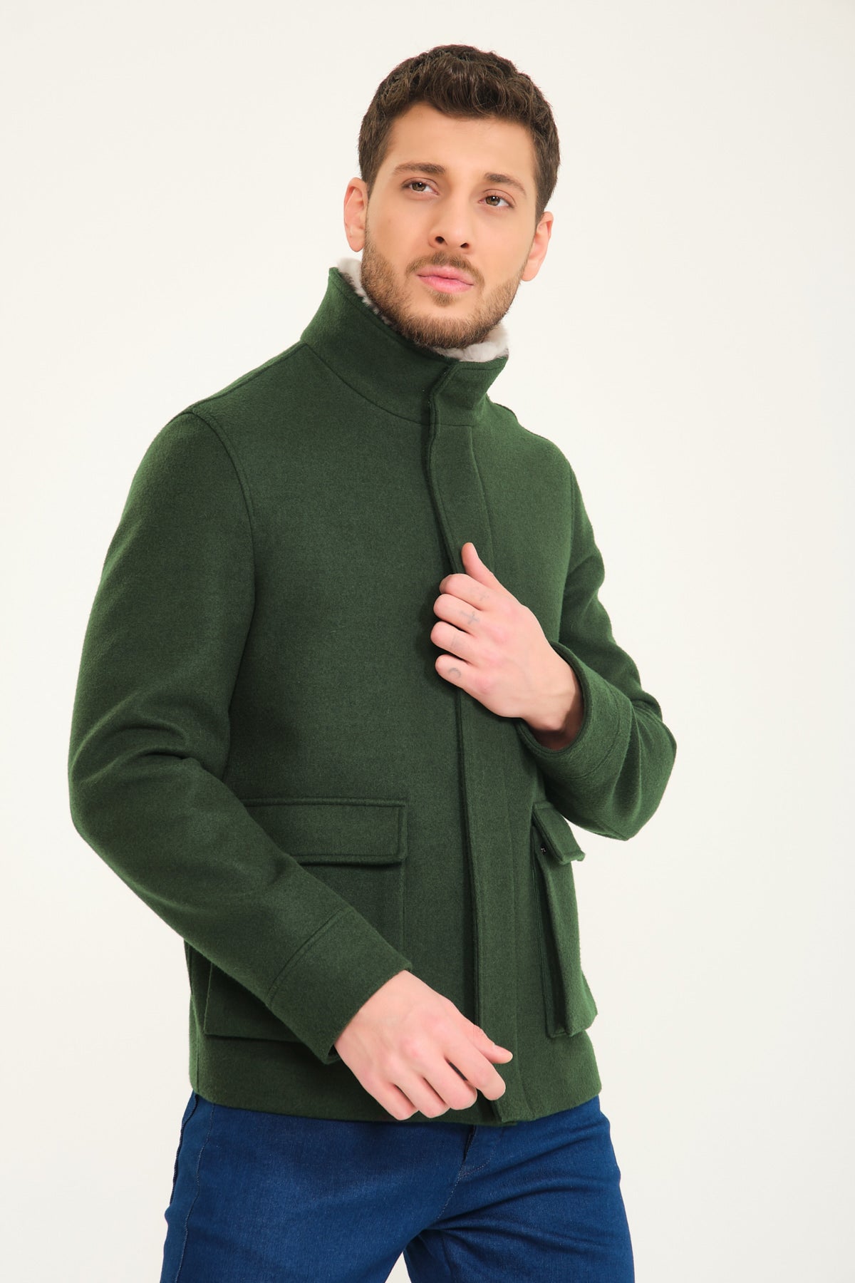 Sherwood Green Wool & Rex Fur Coat