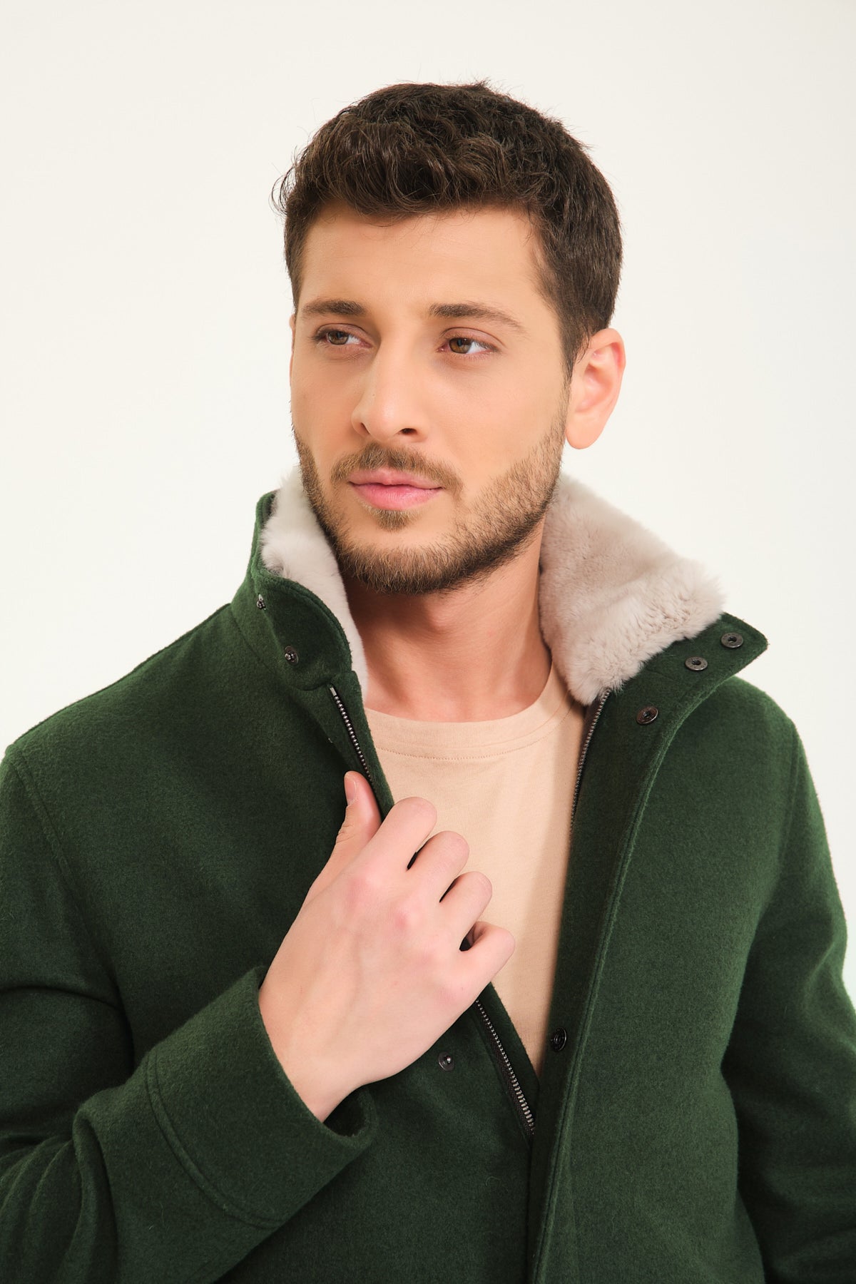 Sherwood Green Wool & Rex Fur Coat