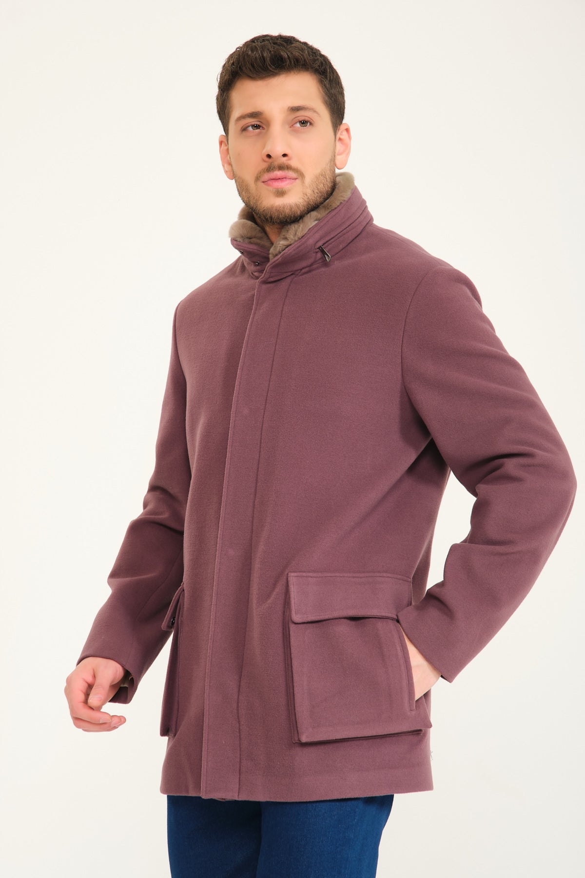 Burgundy Wool & Rex Fur Jacket