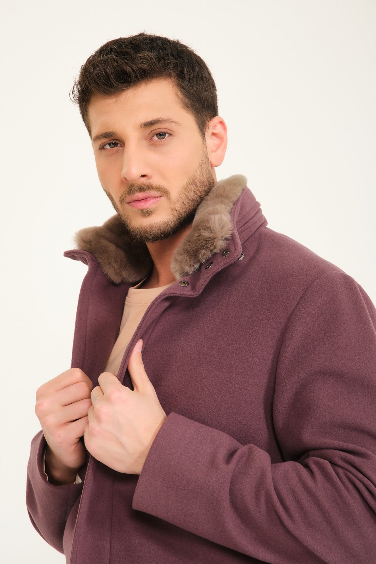 Burgundy Wool & Rex Fur Jacket