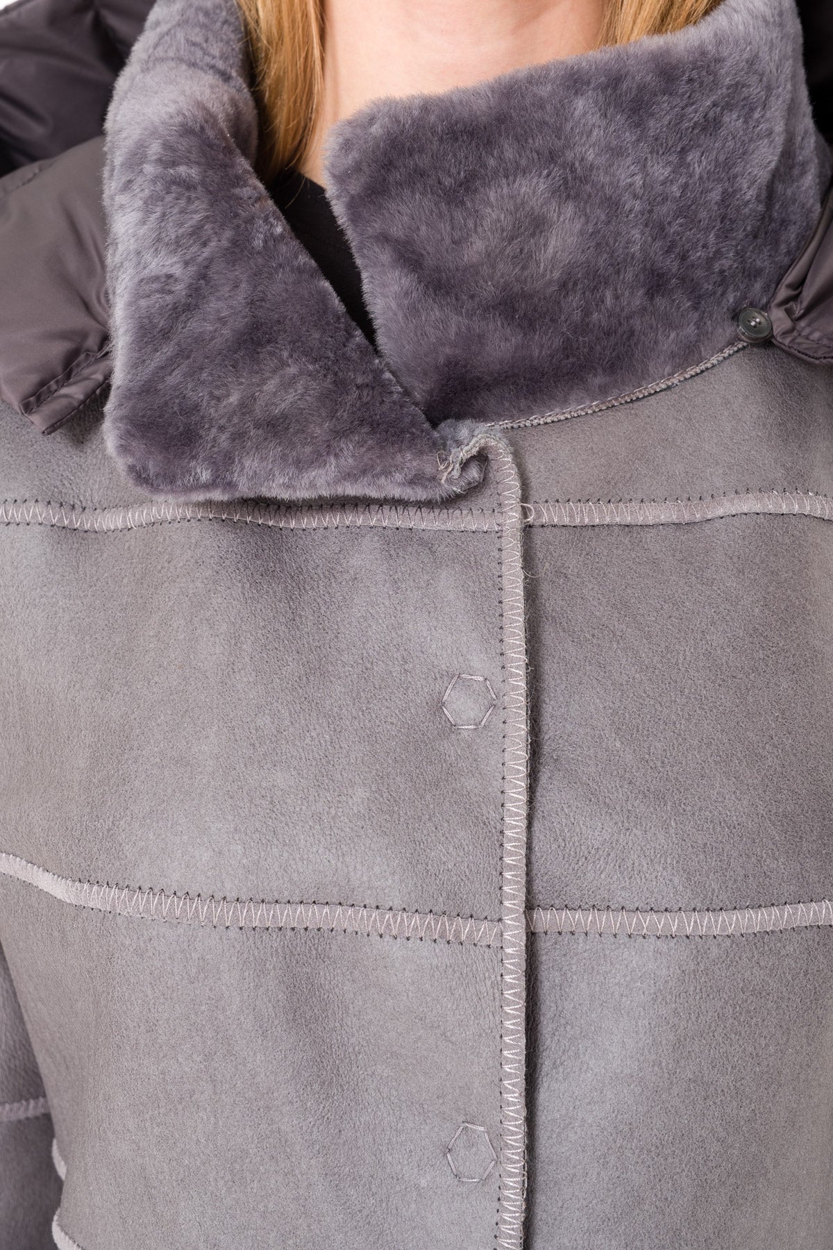 Grey Long Shearling Coat