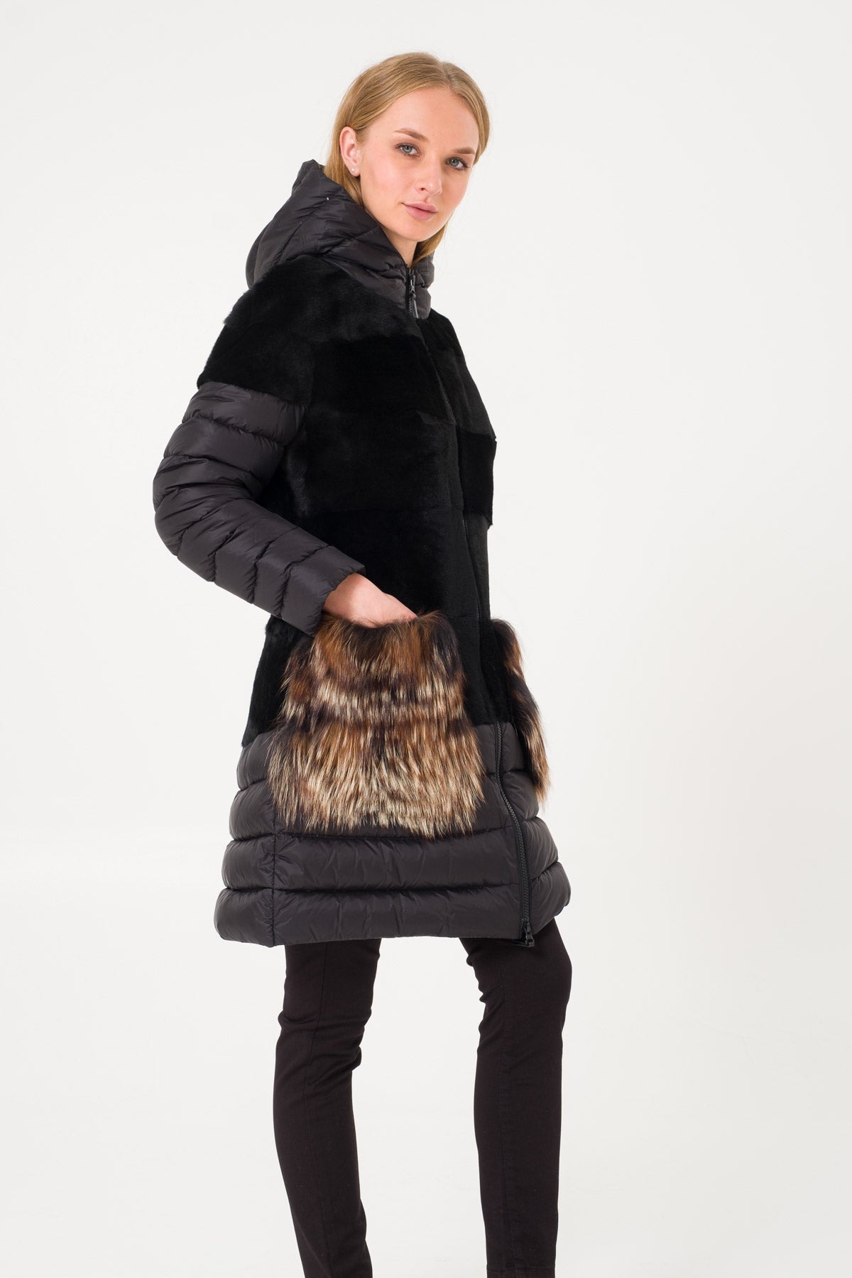 Black Long Shearling Puffer Coat