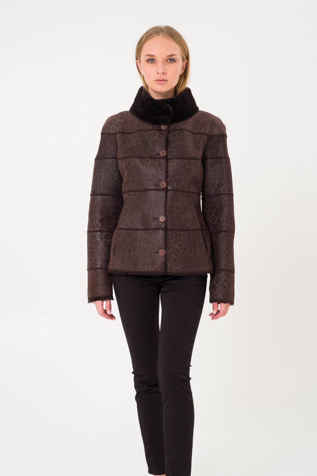 Brown Leopard Leather Jacket