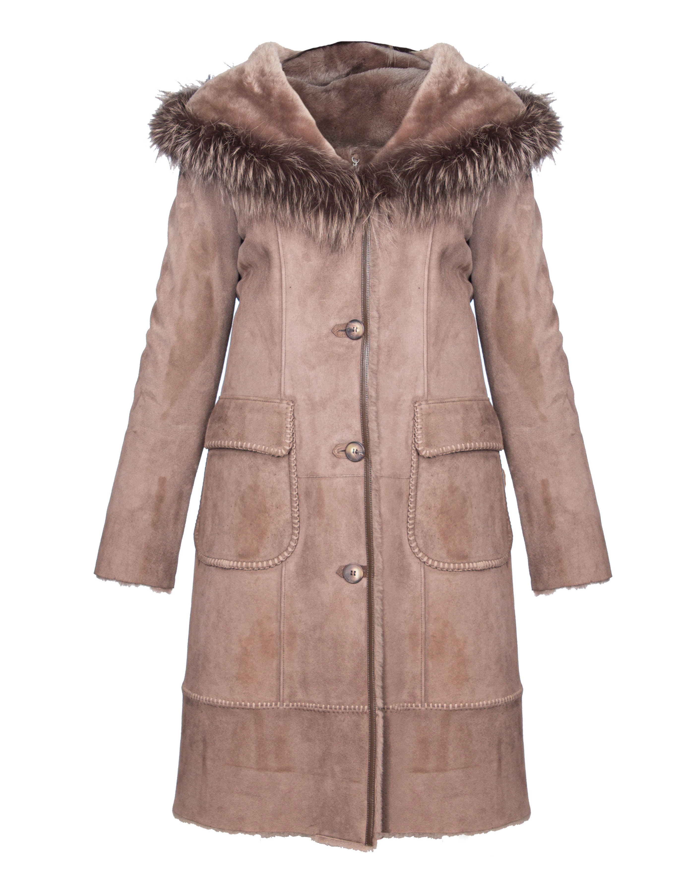 Beige Long Leather Coat