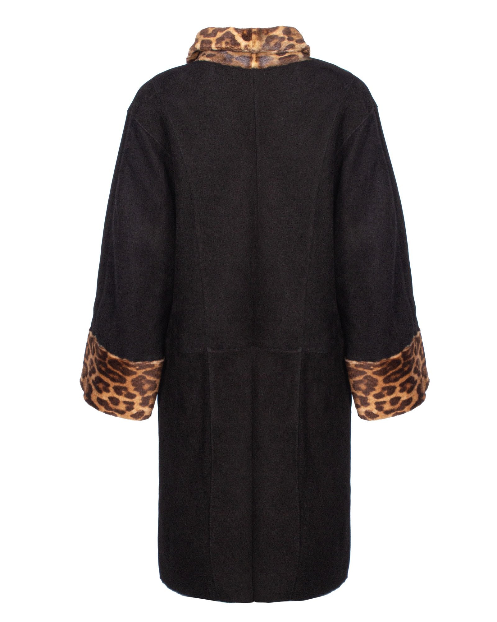 Black Long Leopard Coat
