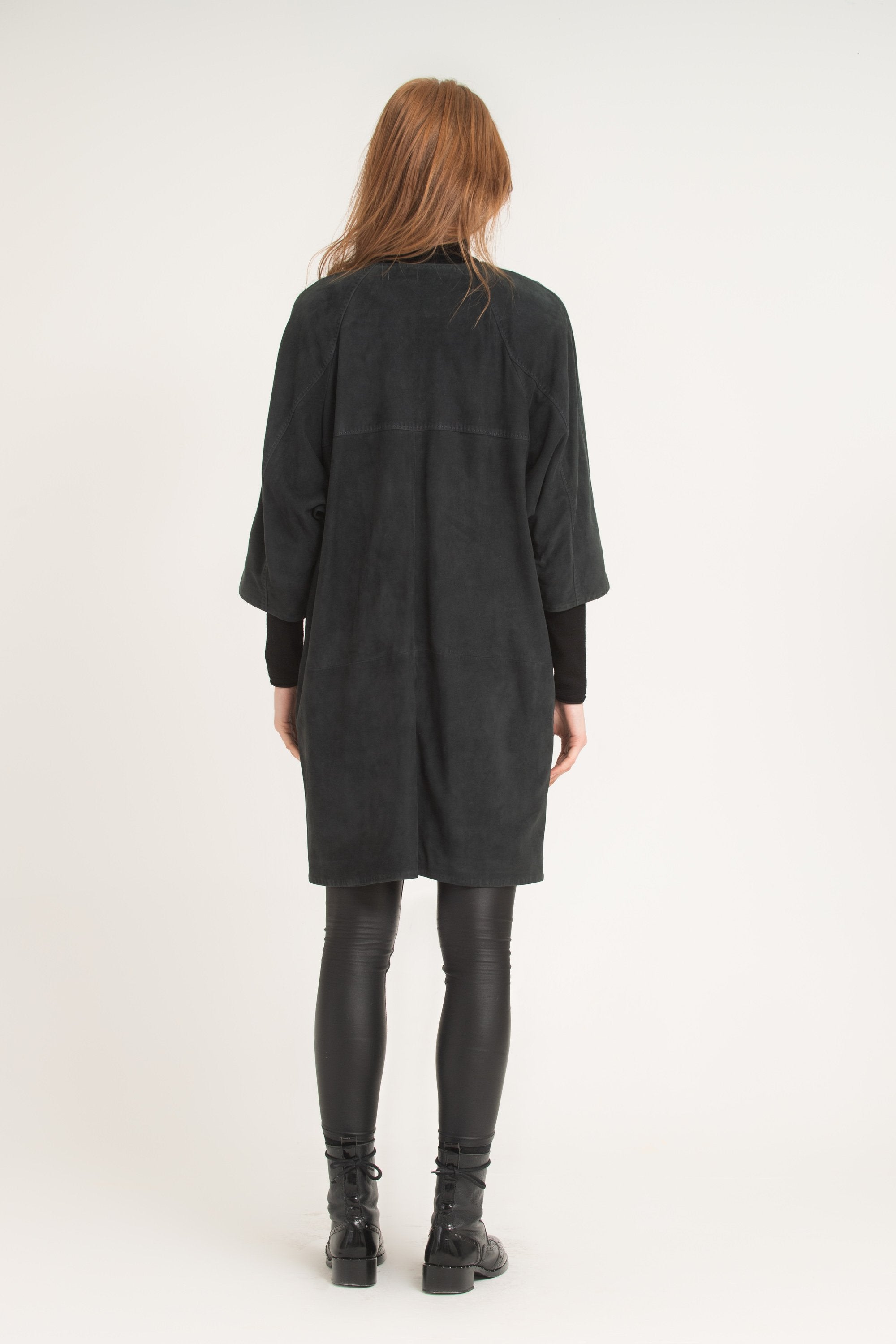 Black Long Suede Leather Coat