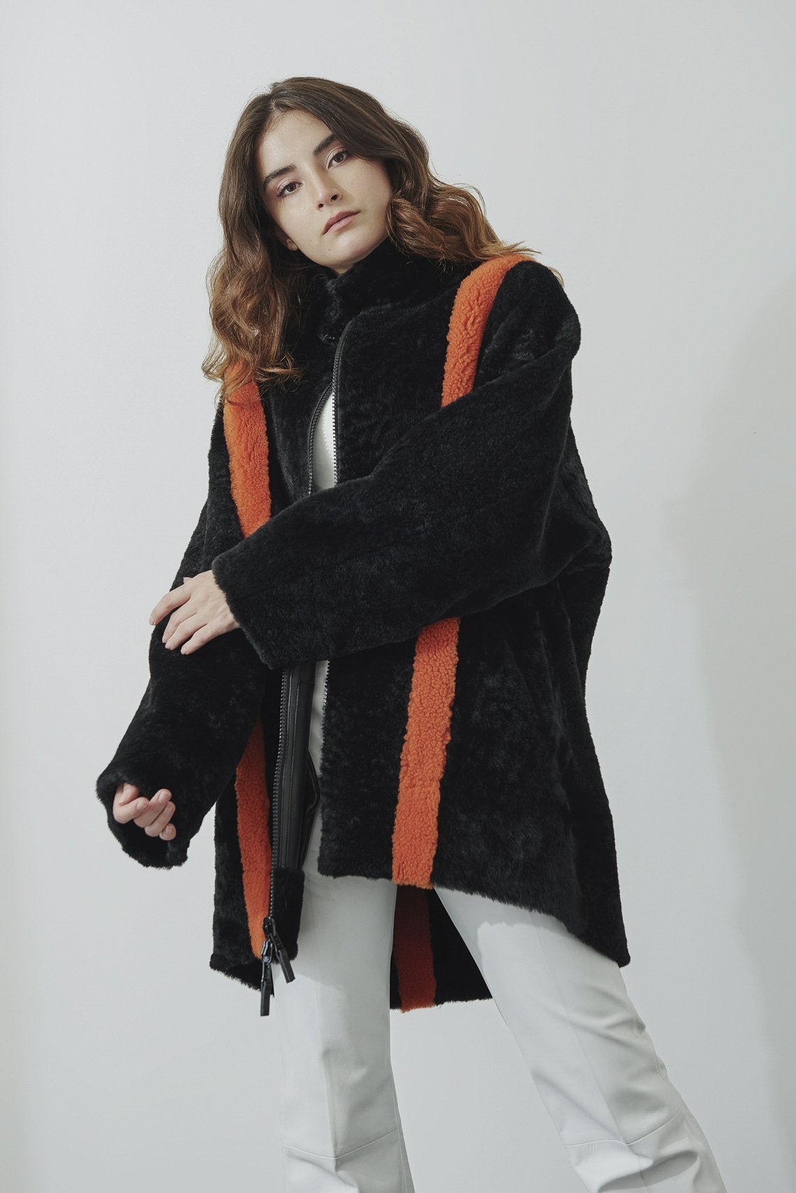 Black Shearling Double Face Leather & Fur Coat