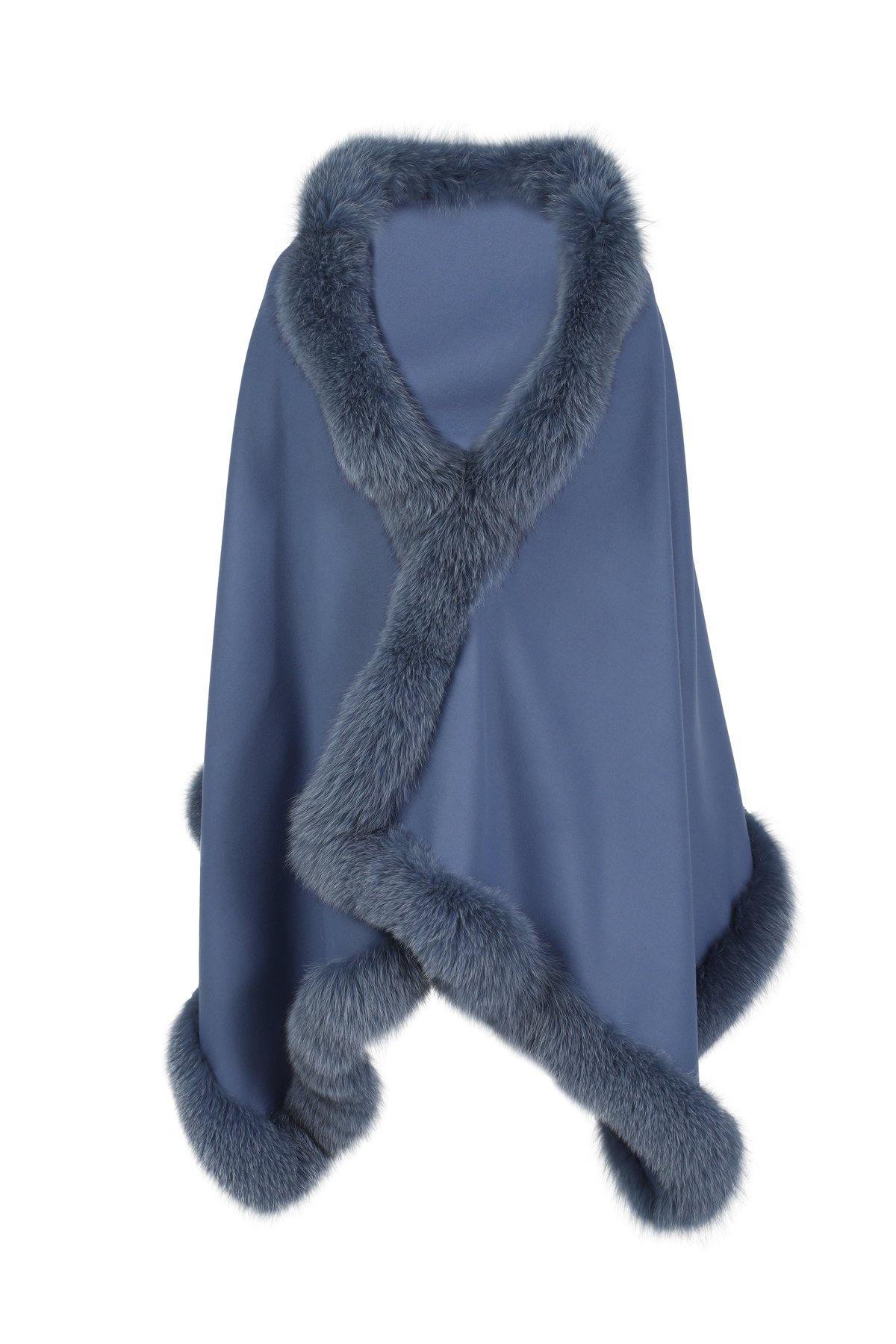 Blue Fox Fur Lined Shawl