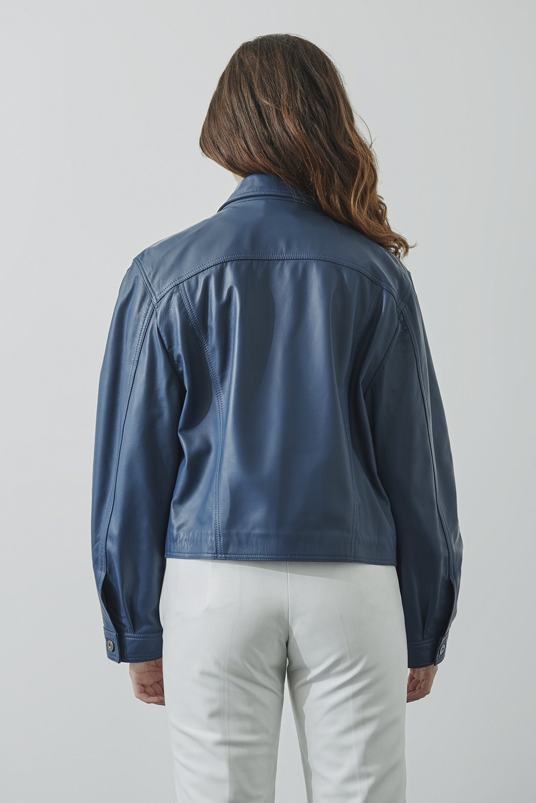 Blue Leather Jacket Set