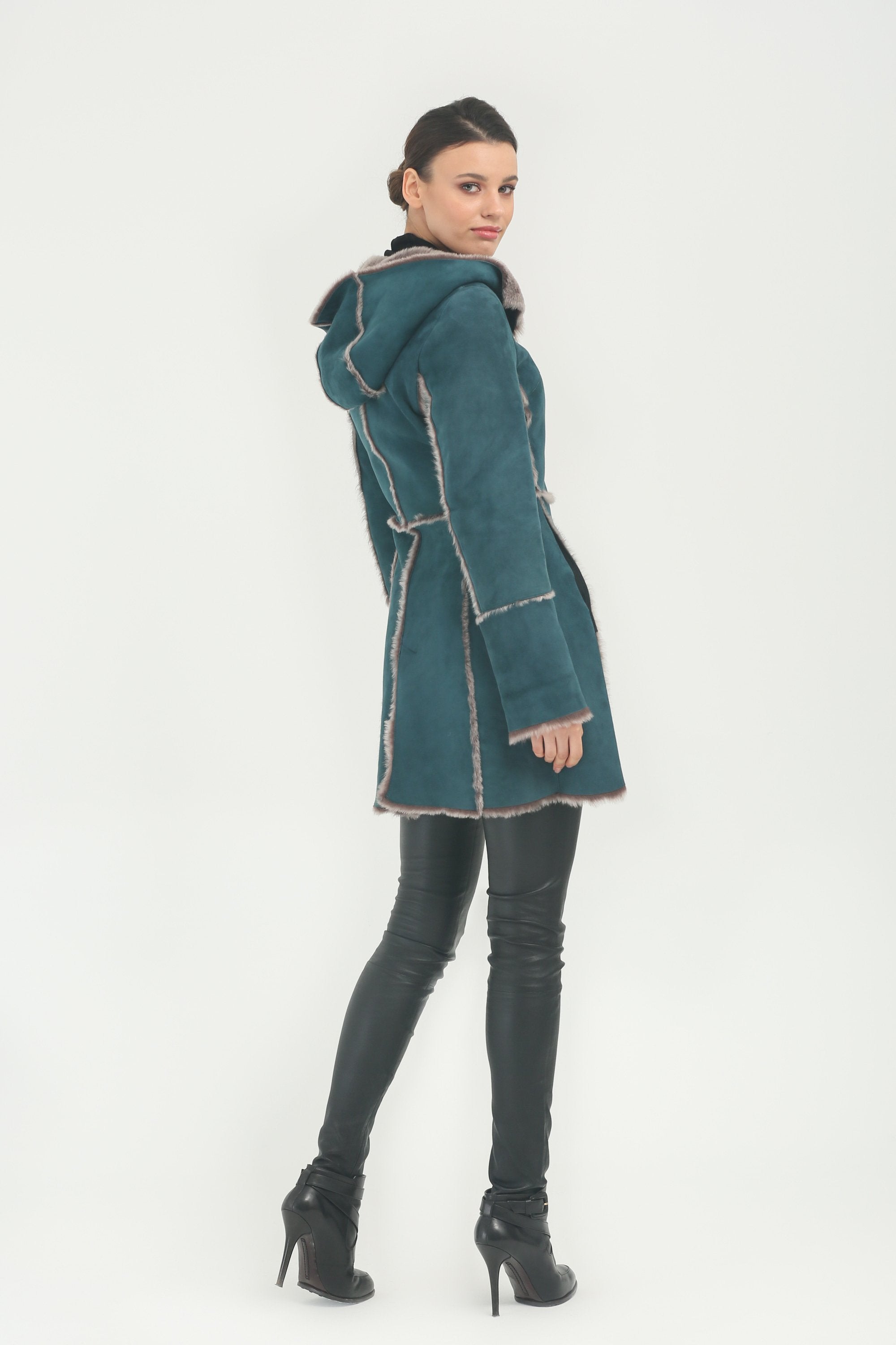 Blue Long Leather Coat