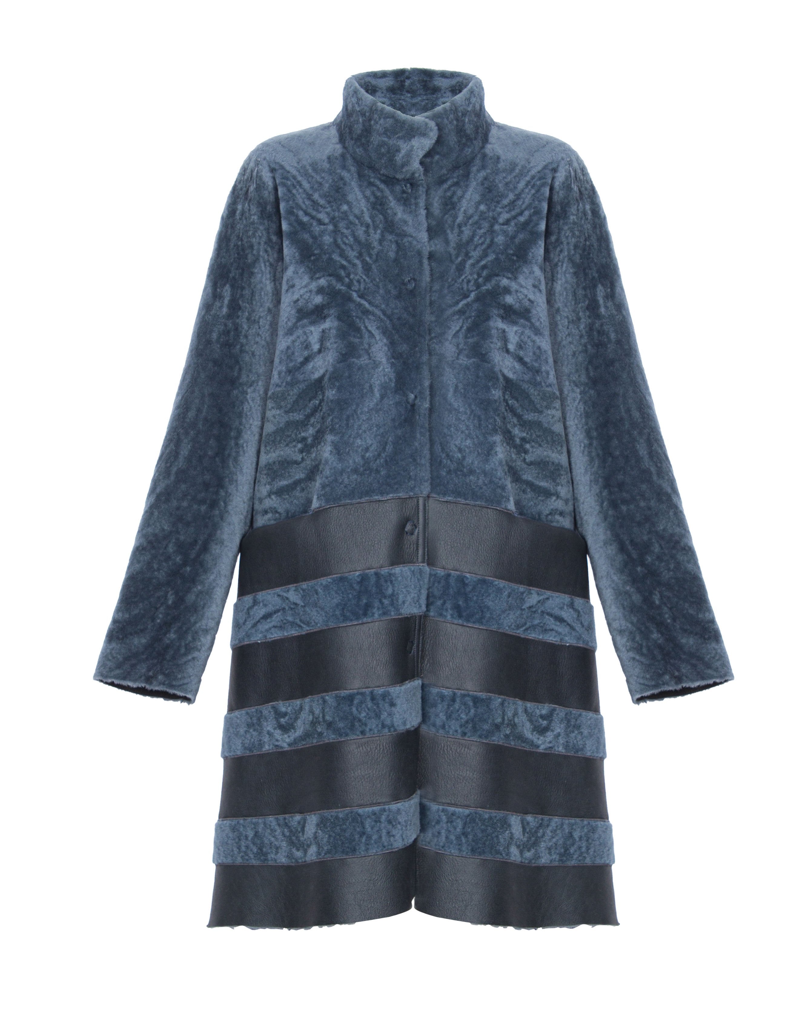 Blue Long Shearling Coat