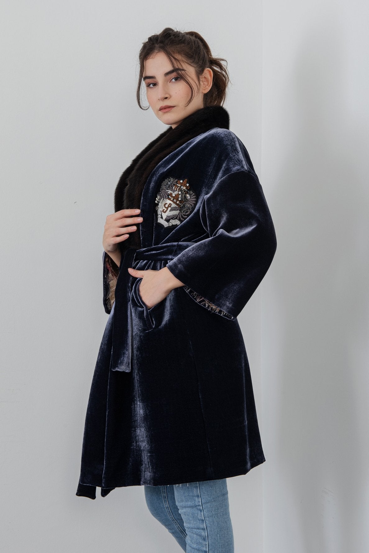 Blue Long Velvet Coat